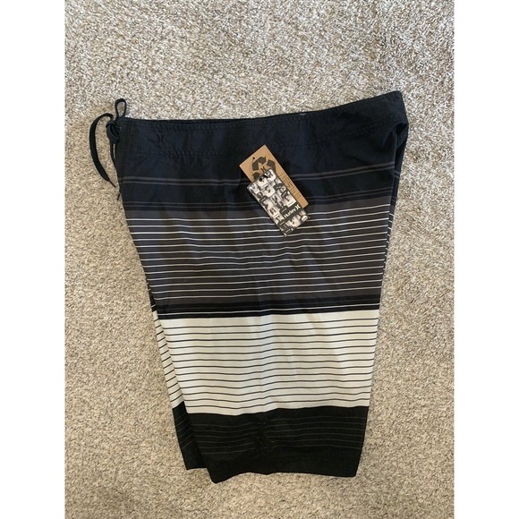 Hurley Highway Men's Black White Gray Striped Board Beach Surf Shorts 36 - Picture 6 of 6